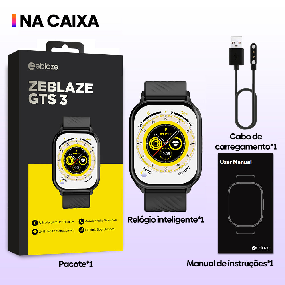 Zeblaze GTS 3 Smartwatch Large HD Display, IP68 Waterproof, Bluetooth Calling, Health Monitor